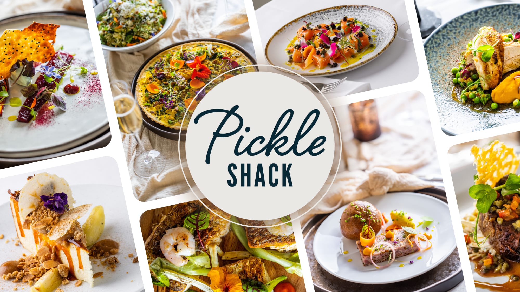 A selection of Pickle Shack dishes around the Pickle Shack logo